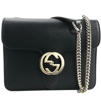 Gucci Interlocking leather bag with chain black